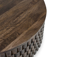 Norwood Coffee Table with Casters - Bark Brown in Bark Brown top view - round coffee table - Whats New Furniture Portland OR