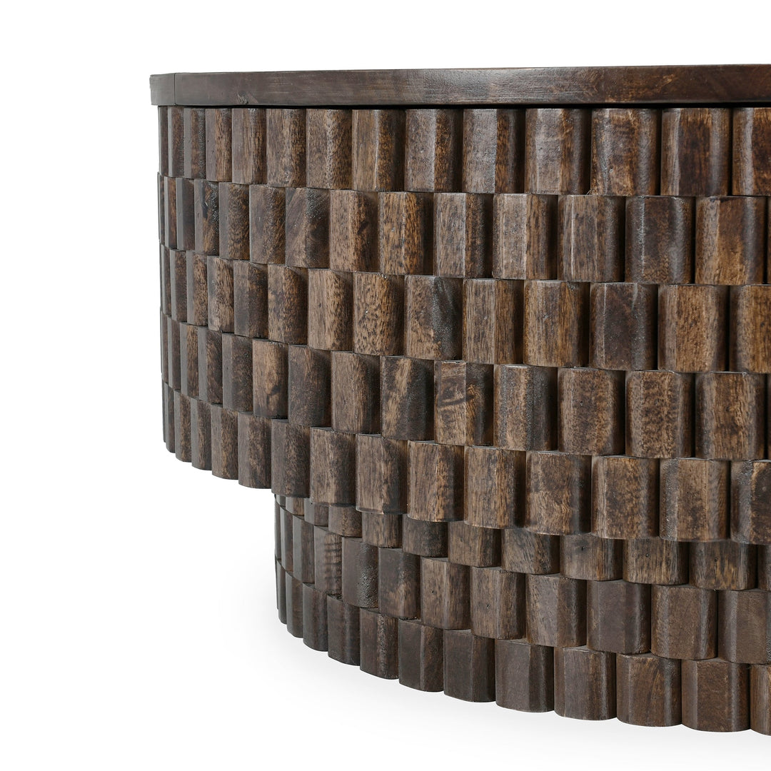 Norwood Coffee Table with Casters - Bark Brown in Bark Brown angle view - round coffee - Whats New Furniture Portland OR