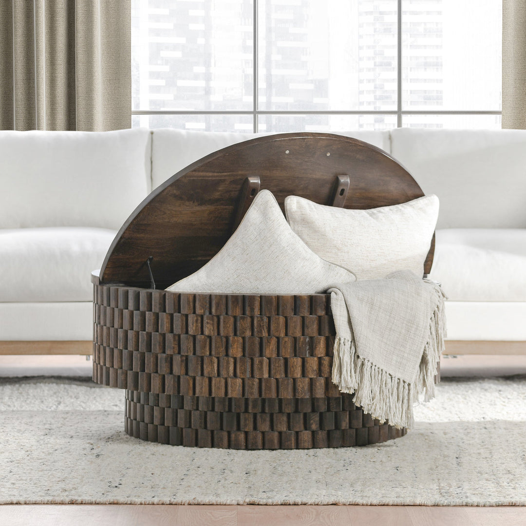 Norwood Coffee Table with Casters - Bark Brown in Bark Brown alternate view - round coffee - Whats New Furniture Portland OR