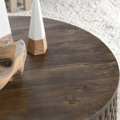 Norwood Coffee Table with Casters - Bark Brown in Bark Brown profile view - round coffee - Whats New Furniture Portland OR