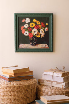 Green Framed Still Life Painting - front view - mid-century modern decor - Whats New Furniture Portland OR