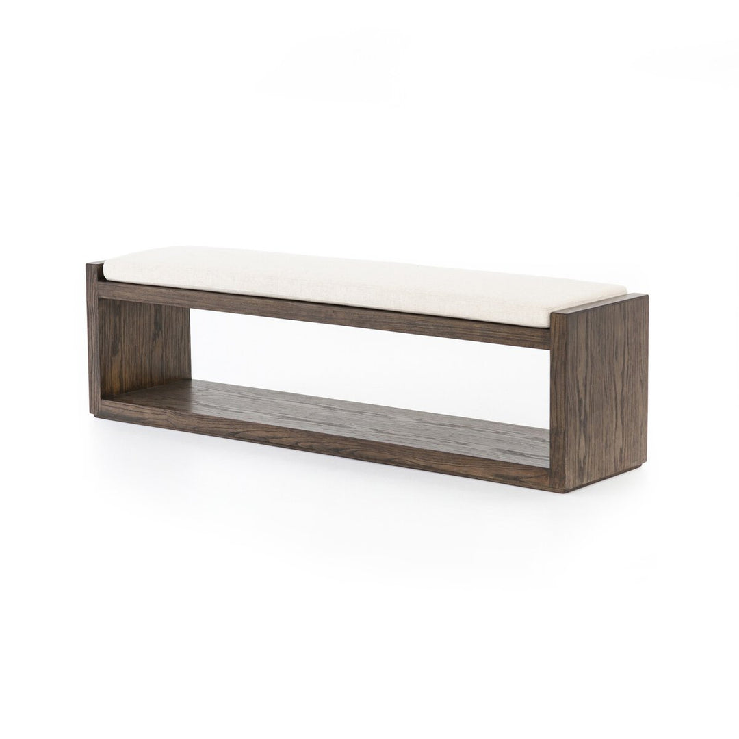 Edmon Bench in Savile Flax three-quarter view - Whats New Furniture Portland OR