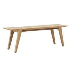 Colton 55" Dining Bench top view showing solid oak grain and brass inlay V-leg joinery - LH Imports - Whats New Furniture Portland OR