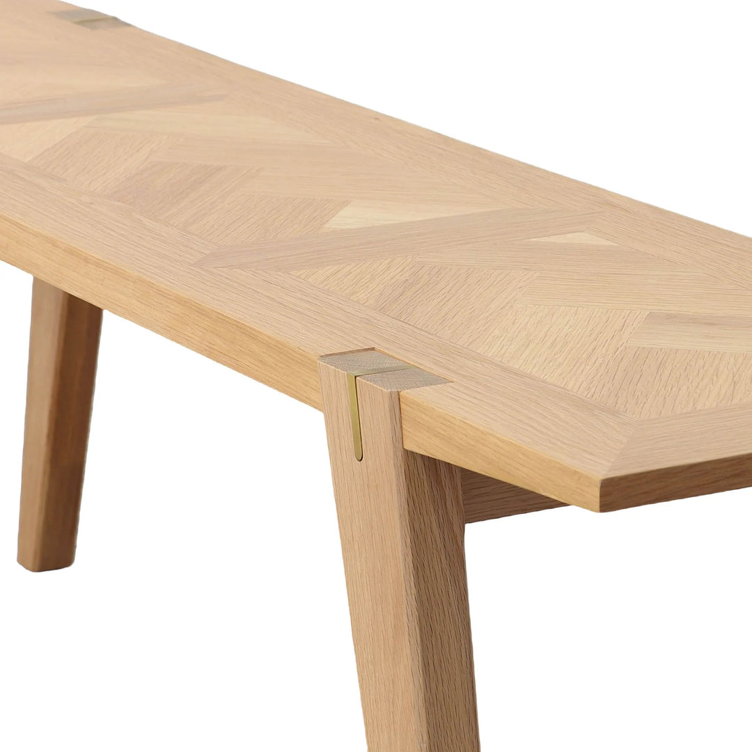 Colton Dining Bench detail of solid oak edge banding and natural wood grain finish - LH Imports - Whats New Furniture Portland OR