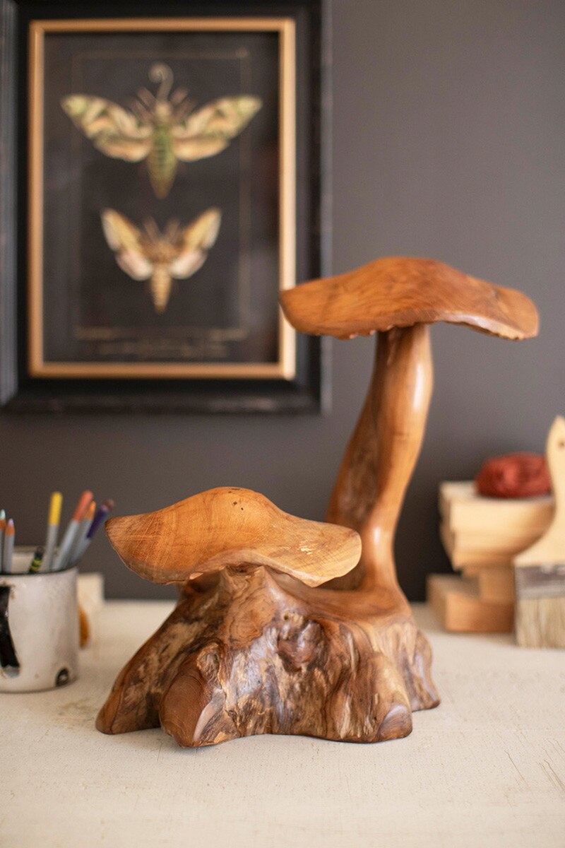 Teakwood Double Mushroom Sculpture