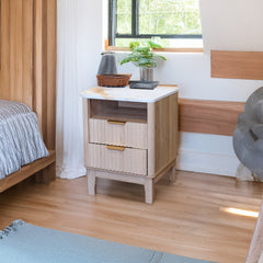 Faux Marble Ribbed Oak Veneer Nightstand - Whats New Furniture - Portland, Oregon