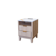 Faux Marble Ribbed Oak Veneer Nightstand - Whats New Furniture - Portland, Oregon