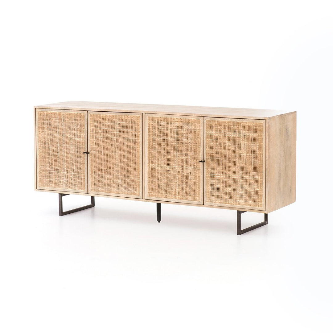 Carmel Sideboard in Natural Mango three-quarter view showing cane door fronts - Whats New Furniture Portland OR