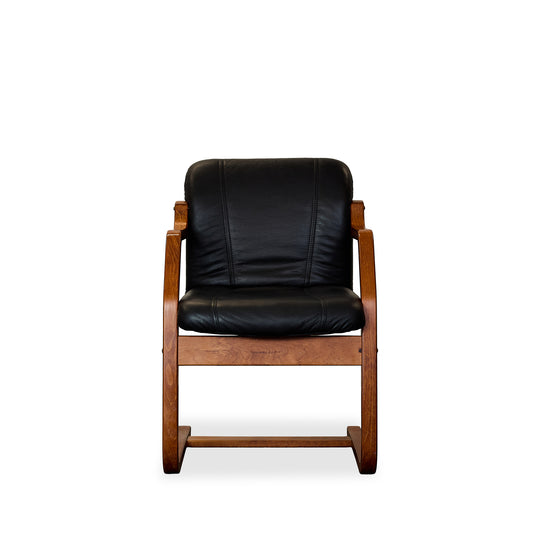 Formed Wood and Leather Chair