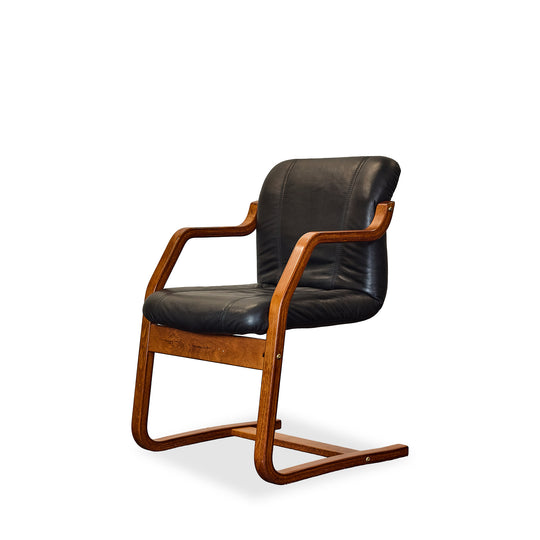 Formed Wood and Leather Chair
