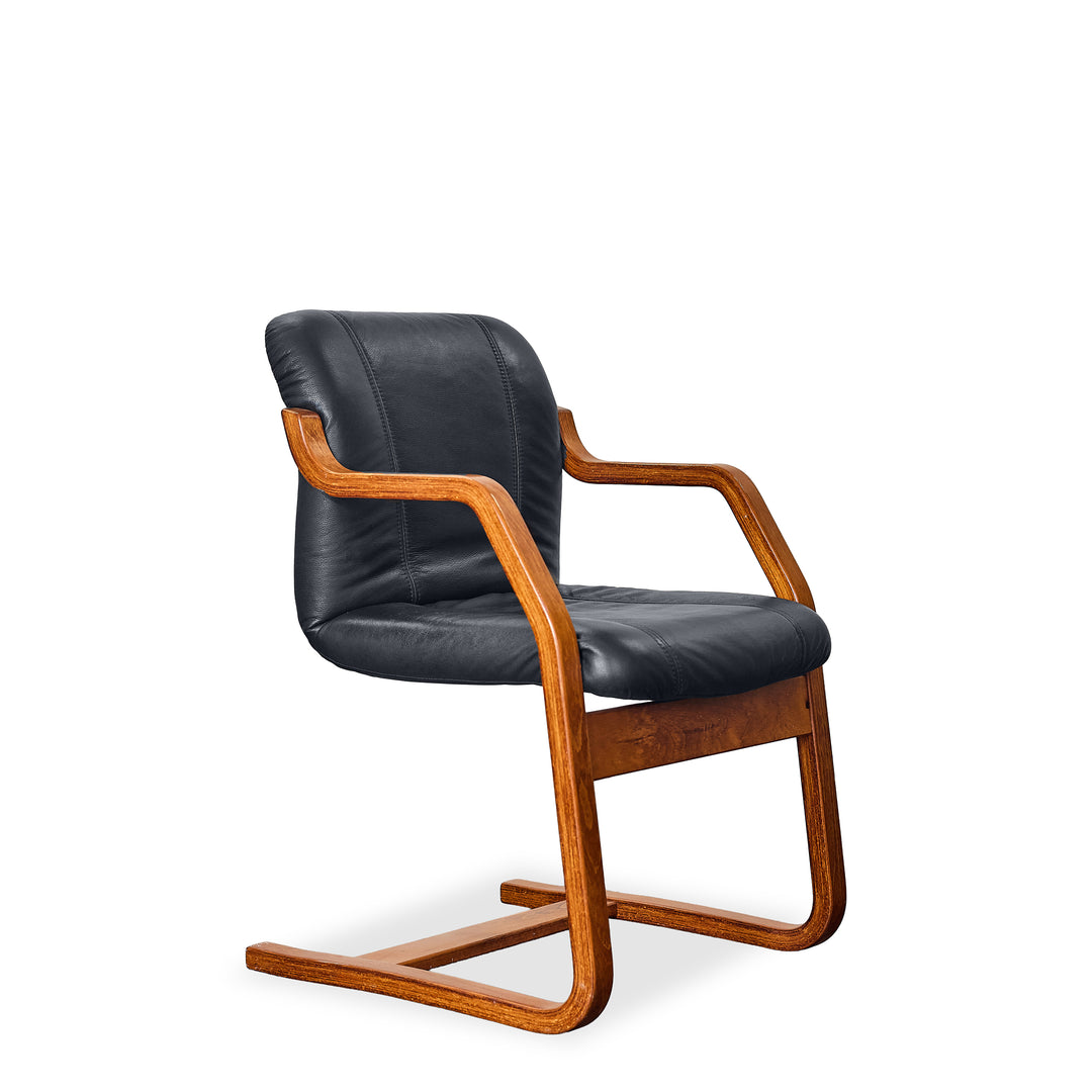 Formed Wood and Leather Chair
