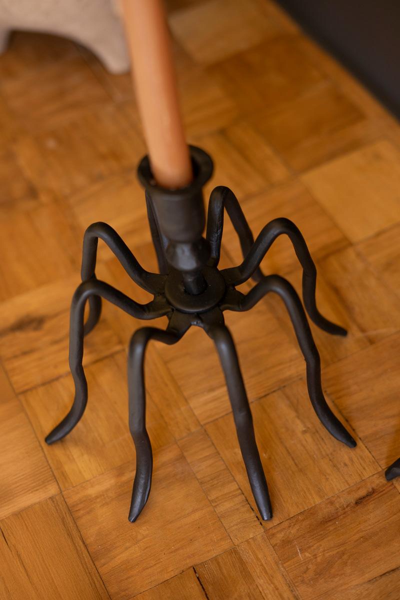 Overhead view of the large cast iron spider candle holder showing its eight curled legs - forged black candle holders by Kalalou - Whats New Furniture Portland OR
