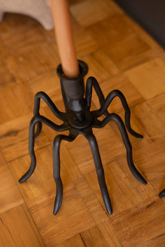 Overhead view of the large cast iron spider candle holder showing its eight curled legs - forged black candle holders by Kalalou - Whats New Furniture Portland OR