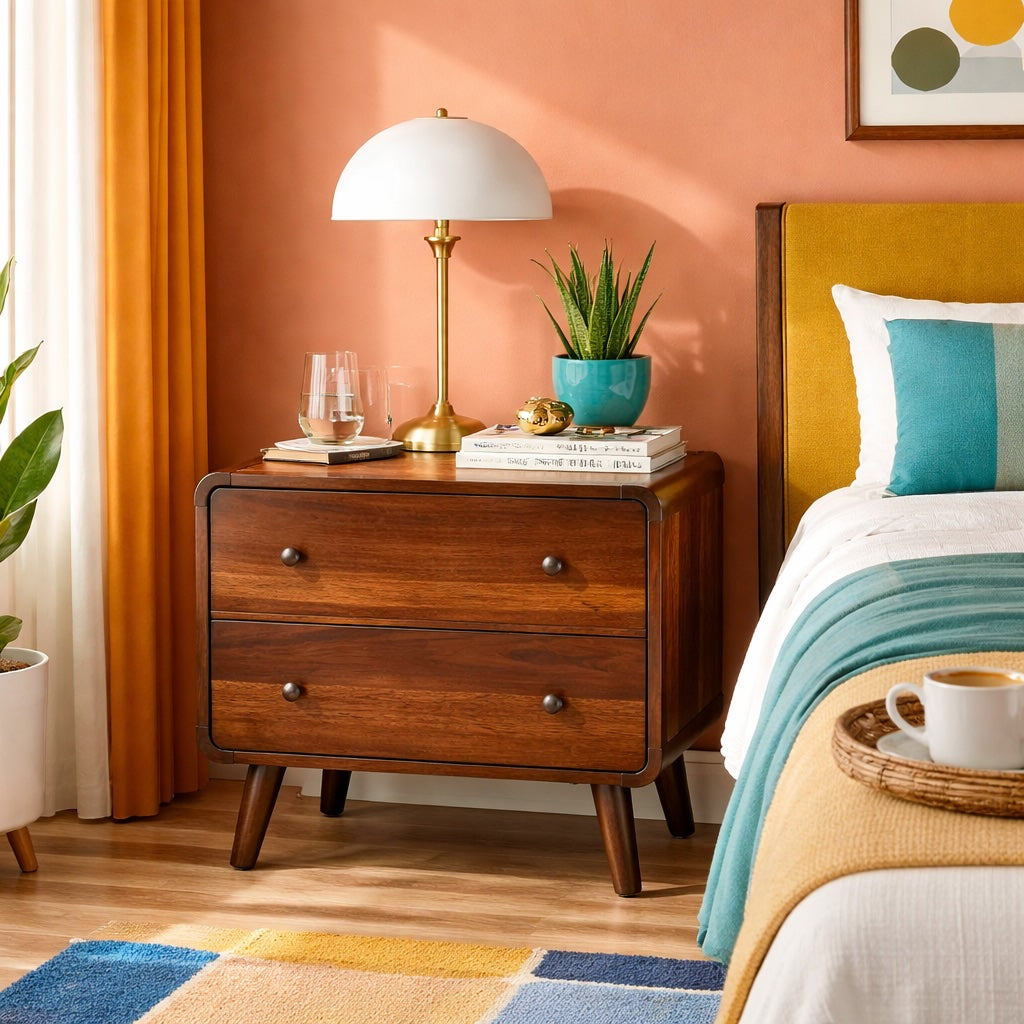 Walnut Nightstands w/Rounded Corner