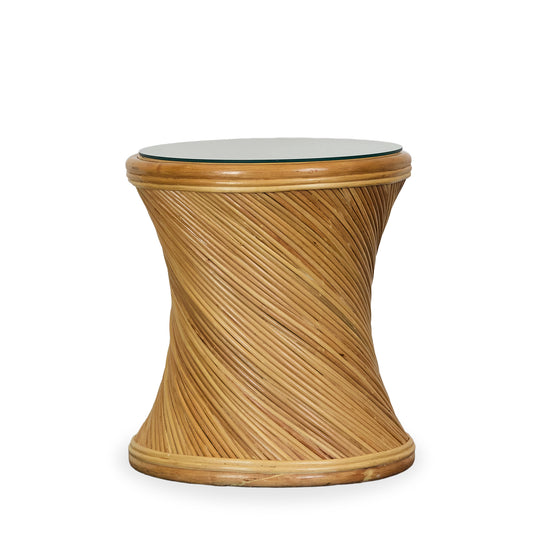 Glass Top Rattan Side Table