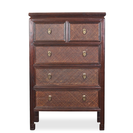Rattan Detailed Mahogany Dresser