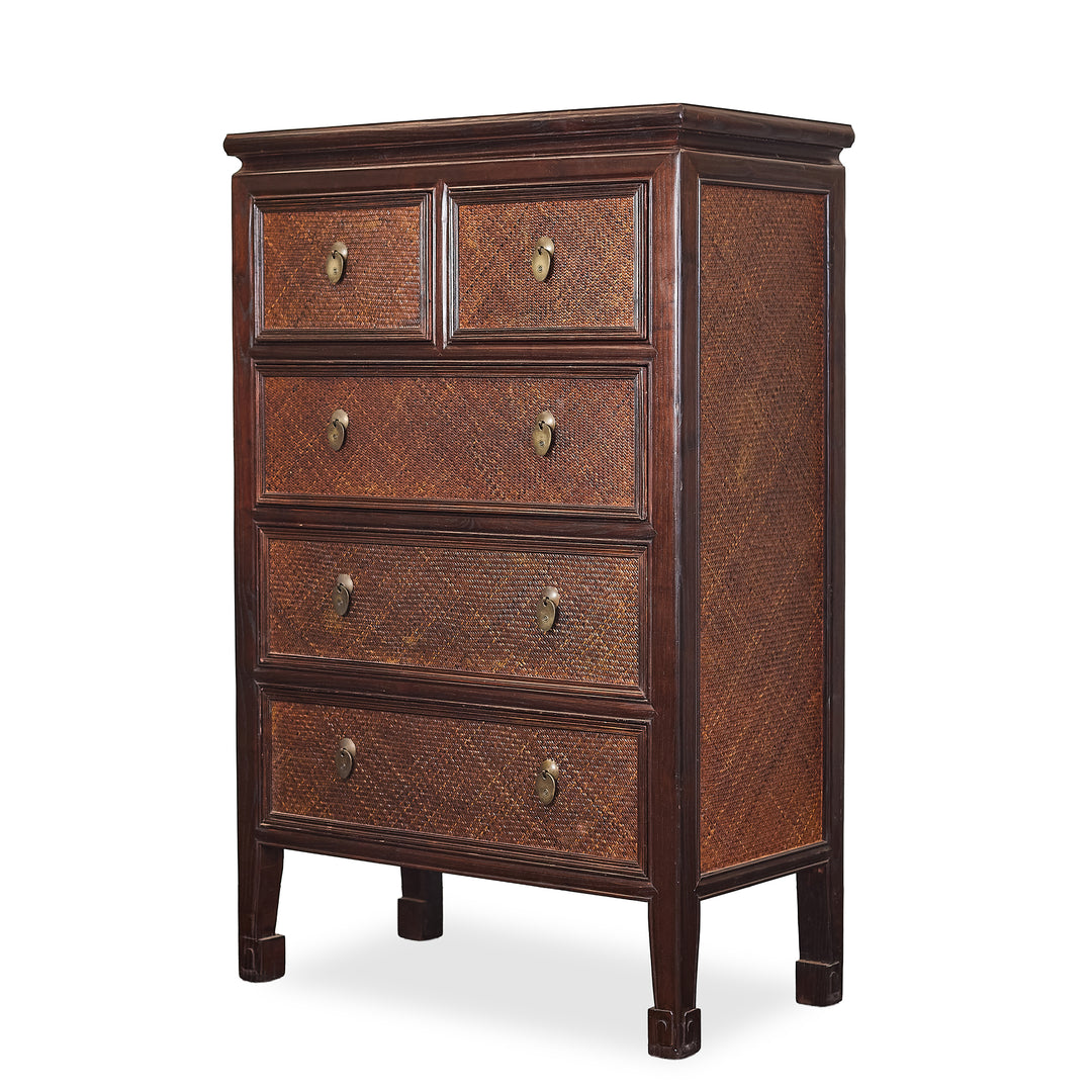 Rattan Detailed Mahogany Dresser