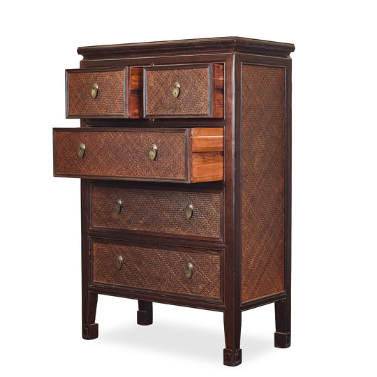 Rattan Detailed Mahogany Dresser