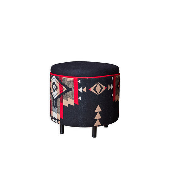 Round Ottoman with New Pendleton Upholstery