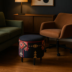 Round Ottoman with New Pendleton Upholstery - What&