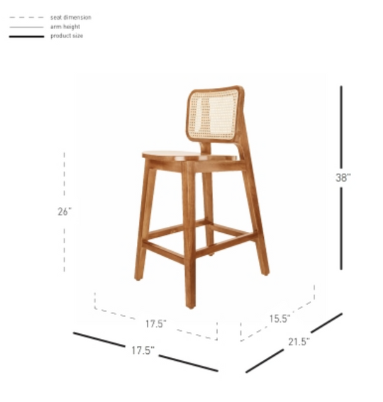 Maury Wood Counter Stool w/ Rattan