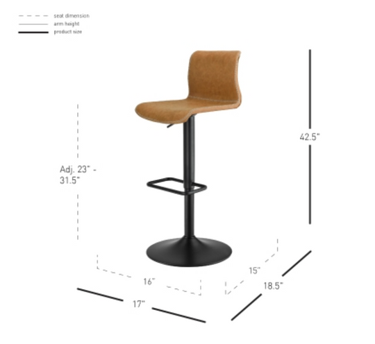 Jayden KD PU Low Back Gaslift Swivel Bar Stool