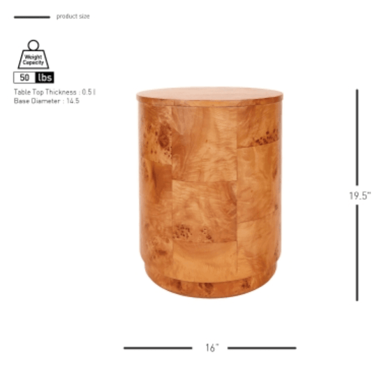 Arsenio Burl Wood Round Side/End Table - Whats New Furniture - Portland, Oregon