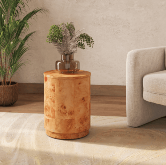 Arsenio Burl Wood Round Side/End Table - Whats New Furniture - Portland, Oregon