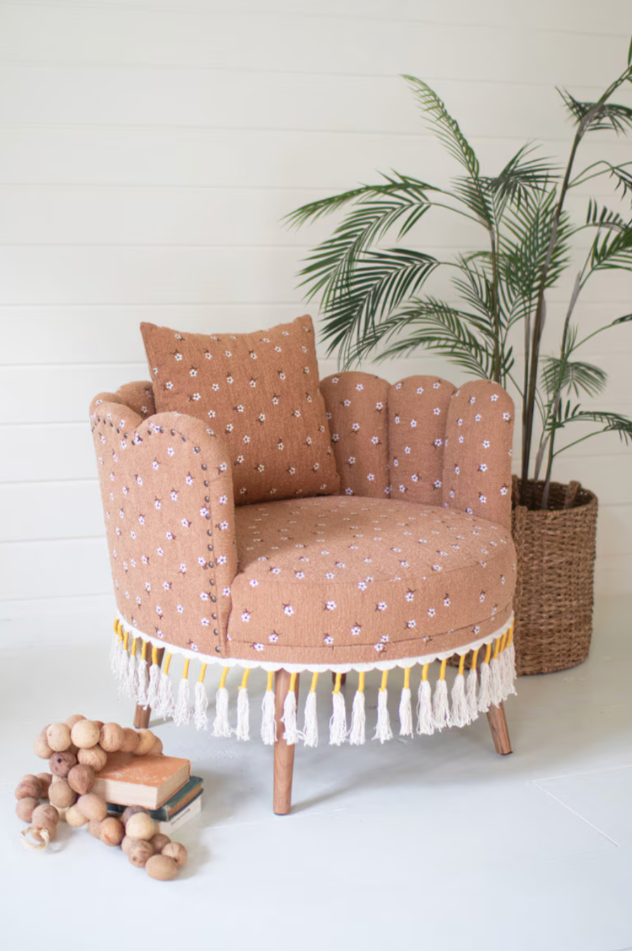 Upholstered Circle Chair with Tassels