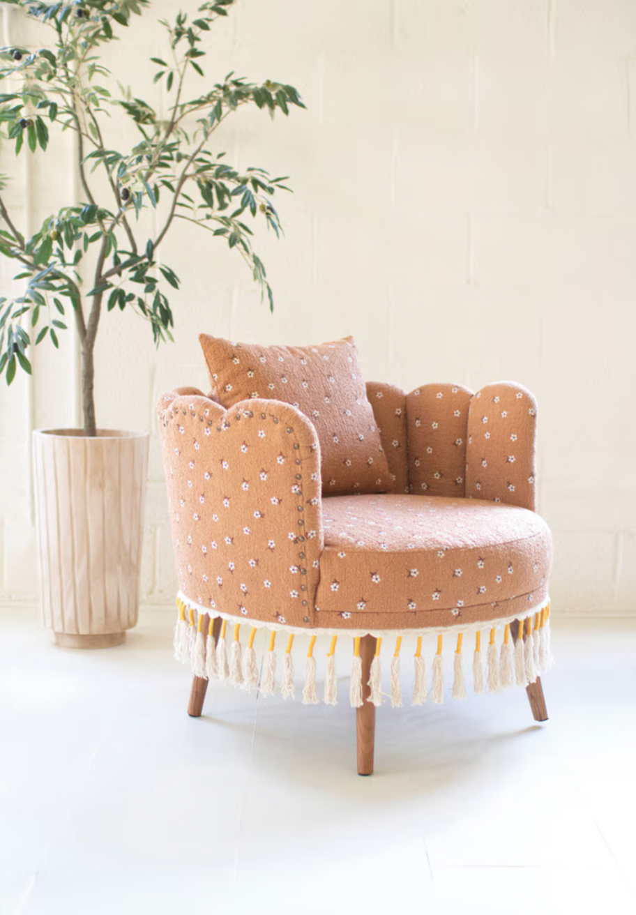 Upholstered Circle Chair with Tassels