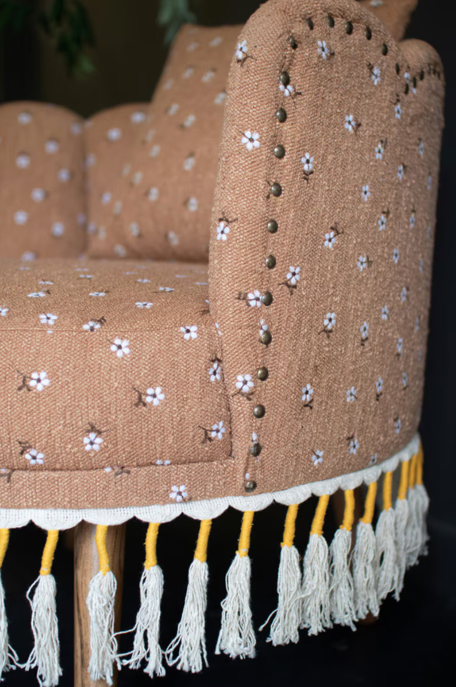 Upholstered Circle Chair with Tassels