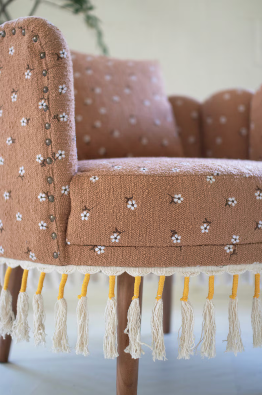 Upholstered Circle Chair with Tassels