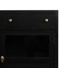 Shadow Box Media Console in Black detail view - Whats New Furniture Portland OR