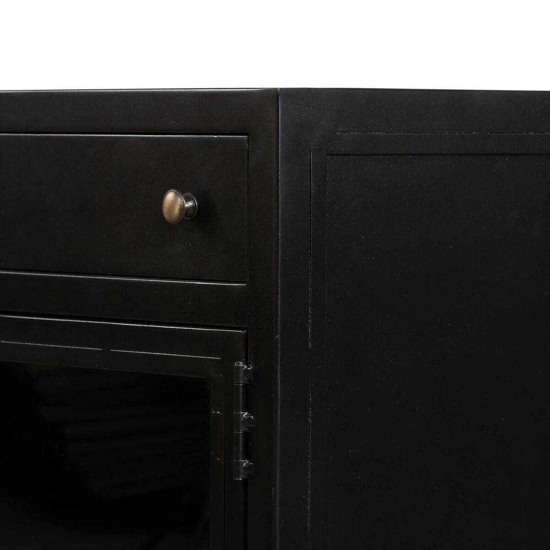 Shadow Box Media Console in Black detail view - Whats New Furniture Portland OR