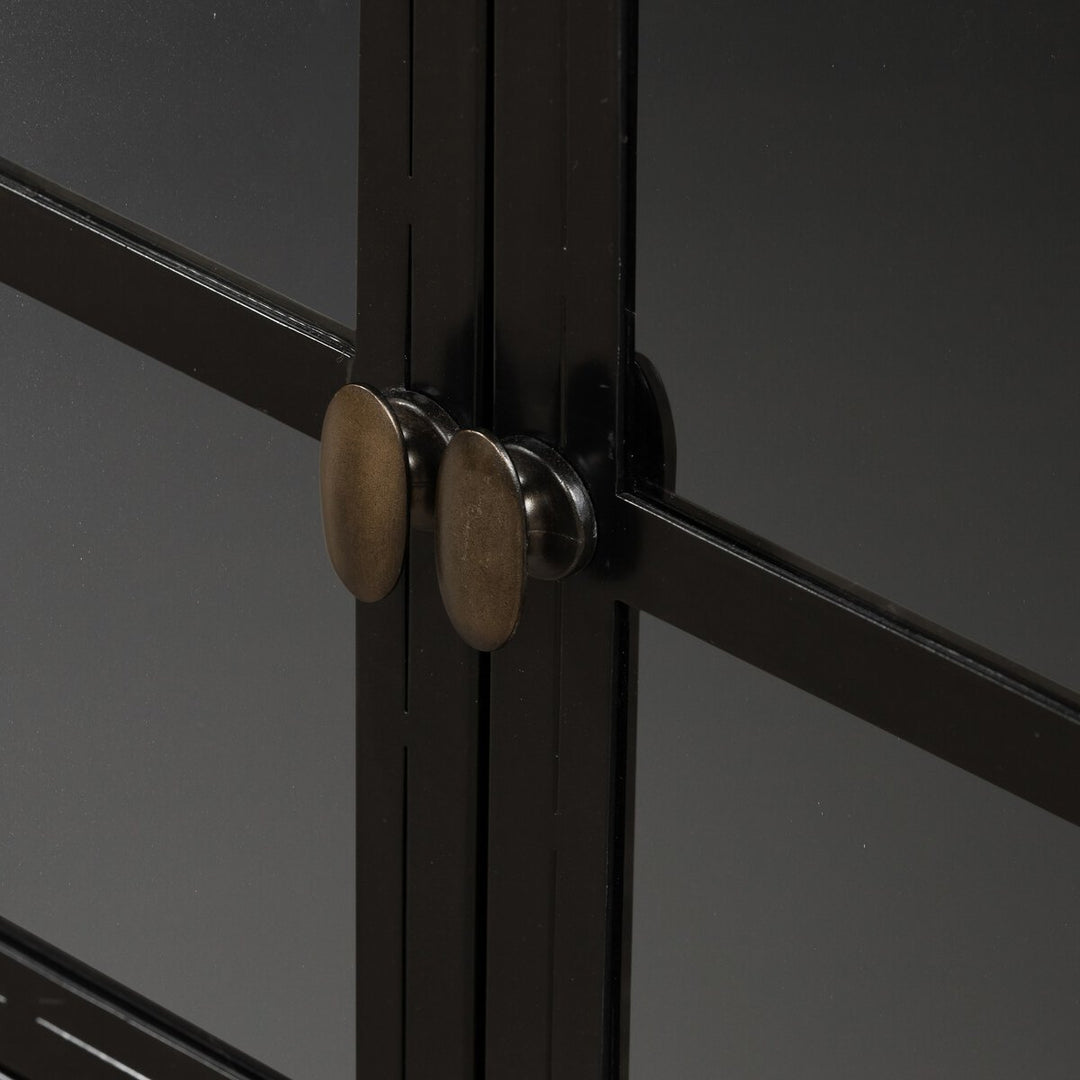 Shadow Box Media Console in Black detail view - Whats New Furniture Portland OR