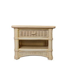 Vintage Rattan and Marble Nightstand - Whats New Furniture - Portland, Oregon