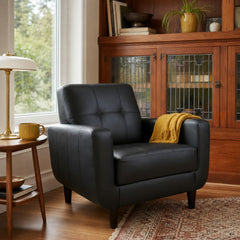 Aaron Upholstered Track Arm Tufted Accent Chair Black styled in Portland St. Johns bungalow living room - What&