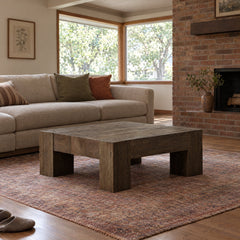 Abaso Coffee Table in Ebony Rustic Wormwood Oak (40.00"w x 40.00"d x 15.00"h) styled in a Portland home - Whats New Furniture