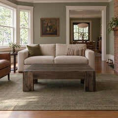 Abaso Coffee Table in Ebony Rustic Wormwood Oak (55.00"w x 55.00"d x 15.00"h) styled in a Portland home - Whats New Furniture