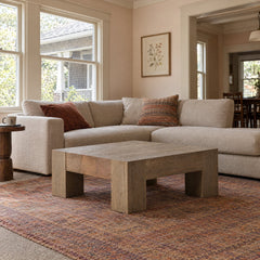 Abaso Coffee Table in Rustic Wormwood Oak (40.00"w x 40.00"d x 15.00"h) styled in a Portland home - Whats New Furniture