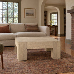 Abaso Coffee Table in Whitewash Rustic Wormwood Oak (40.00"w x 40.00"d x 15.00"h) styled in a Portland home - Whats New Furniture