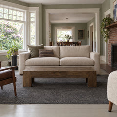 Abaso Rectangular Coffee Table in Ebony Rustic Wormwood Oak styled in a Portland home - Whats New Furniture