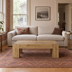 Abaso Rectangular Coffee Table in Rustic Wormwood Oak / Smoked Oak Veneer styled in a Portland home - Whats New Furniture