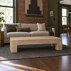 Abaso Rectangular Coffee Table in Whitewash Rustic Wormwood Oak styled in a Portland home - Whats New Furniture
