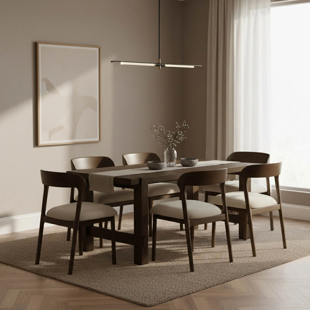 Abstract Dining Table in Smokey Chestnut lifestyle setting - checkerboard oak dining table by LH Imports - Whats New Furniture Portland OR