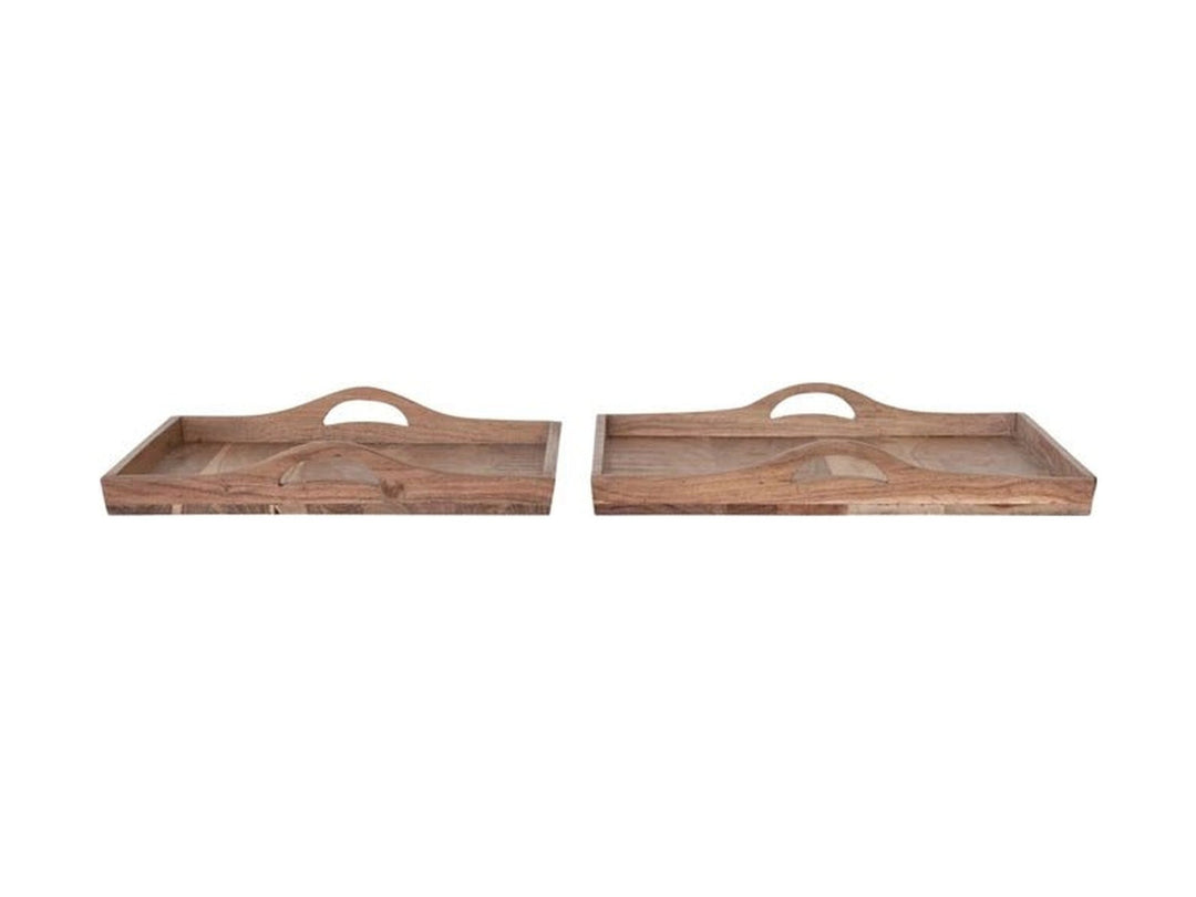 Acacia Wood Tray w/ Handles in natural - acacia serving tray set by Creative Co-Op - Whats New Furniture Portland OR