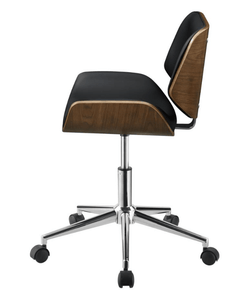 Addington Upholstered Adjustable Office Chair in black &amp; walnut side angle - retro adjustable office chair by Coaster - Whats New Furniture Portland OR