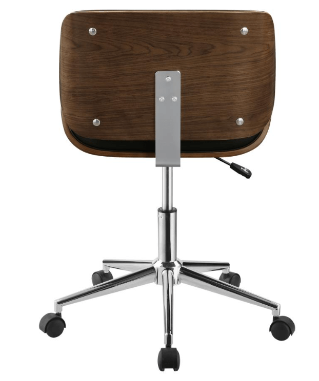 Addington Upholstered Adjustable Office Chair in black &amp; walnut back view - retro adjustable office chair by Coaster - Whats New Furniture Portland OR
