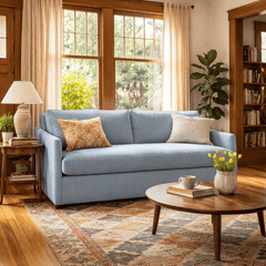 Adler Apartment Sofa in Ice Blue room setting - Hand-Built USA apartment sofa by Rowe - Whats New Furniture Portland OR