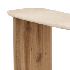 Aelwyn Console Table - Natural Oak &amp; Cream Marble oak and marble construction detail 2 - Console Tables by Dovetail - Whats New Furniture Portland OR
